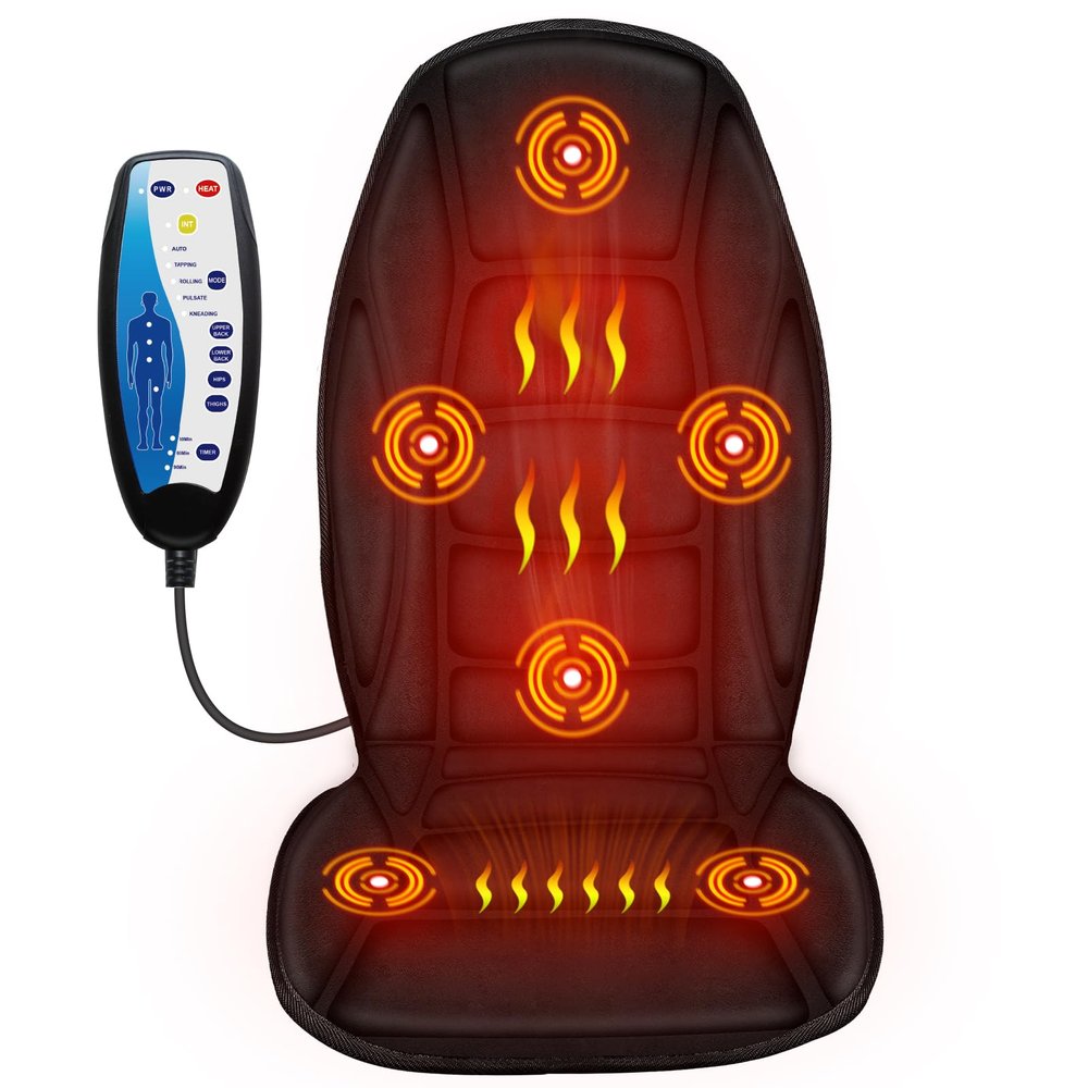 Back Massager with Heat, 5 Vibrating Modes & 2 Heat Levels, Back Massager Chair Pad, Electric Massage Seat Cushion, Massage Pad for Back Pain Relief, Christmas Gifts for Men Him Dad Mom Her