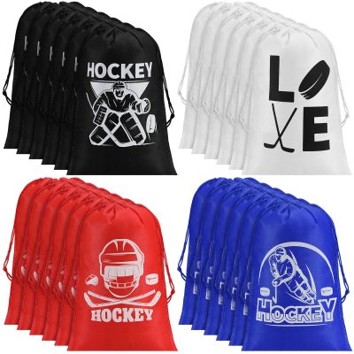 Berlune 24 Pcs Hockey Gift Bags Ice Hockey Party Favors Decorations Sport Goodie Drawstring Bags for Sport Theme Birthday Party Baby Shower Game Day Team Player Celebration