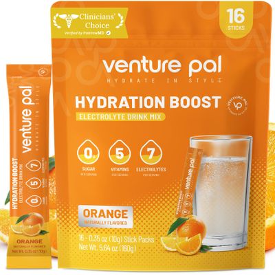 Venture Pal Sugar Free Electrolytes Powder Packets - Liquid Daily IV Hydration Packets | Instantly Hydrating & Party Recovery | 5 Vitamins & 7 Electrolytes | Certified Vegan, Keto, Non-GMO | 16 Sticks