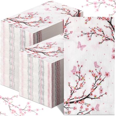 Spiareal 200 Pcs Floral Cherry Blossoms Guest Napkins Paper Hand Towels for Bathroom Pink Paper Towels Dinner Disposable Hand Napkins for Wedding Party Bridal Birthday
