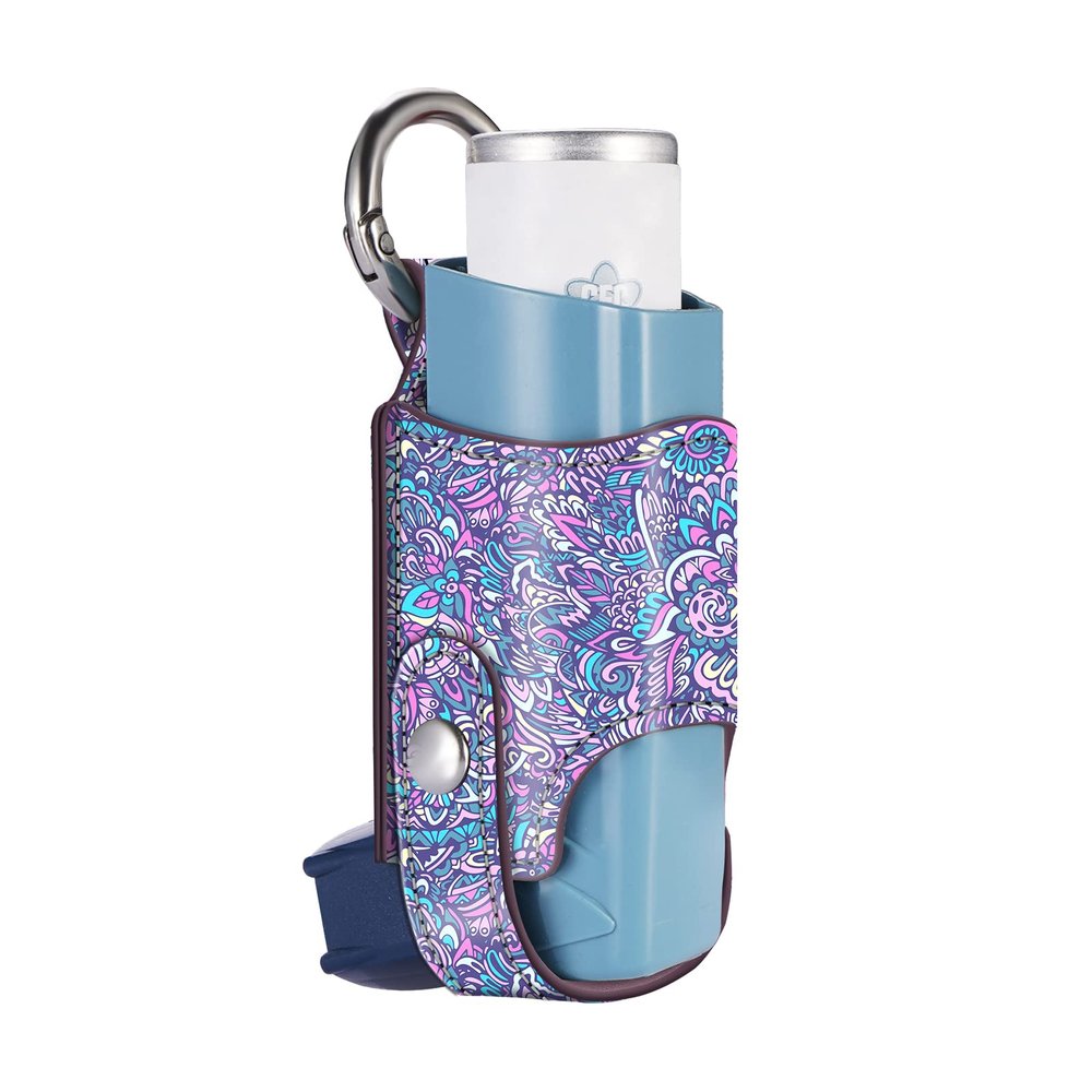 MEDMAX Asthma Inhaler Holder PU Leather Protective Travel Handy Mini Holster, Lightweight Carrying Case with Carabiner Clip, Inhaler Not Included (Case Only), Paisley Purple