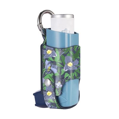 MEDMAX Asthma Inhaler Holder PU Leather Protective Travel Handy Mini Holster, Lightweight Carrying Case with Carabiner Clip, Inhaler Not Included (Case Only), Blue Floral