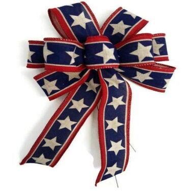 1 Pcs Small 5-6" Hand Made Red Natural Blue Star Bows Patriotic July 4 Flag Natural