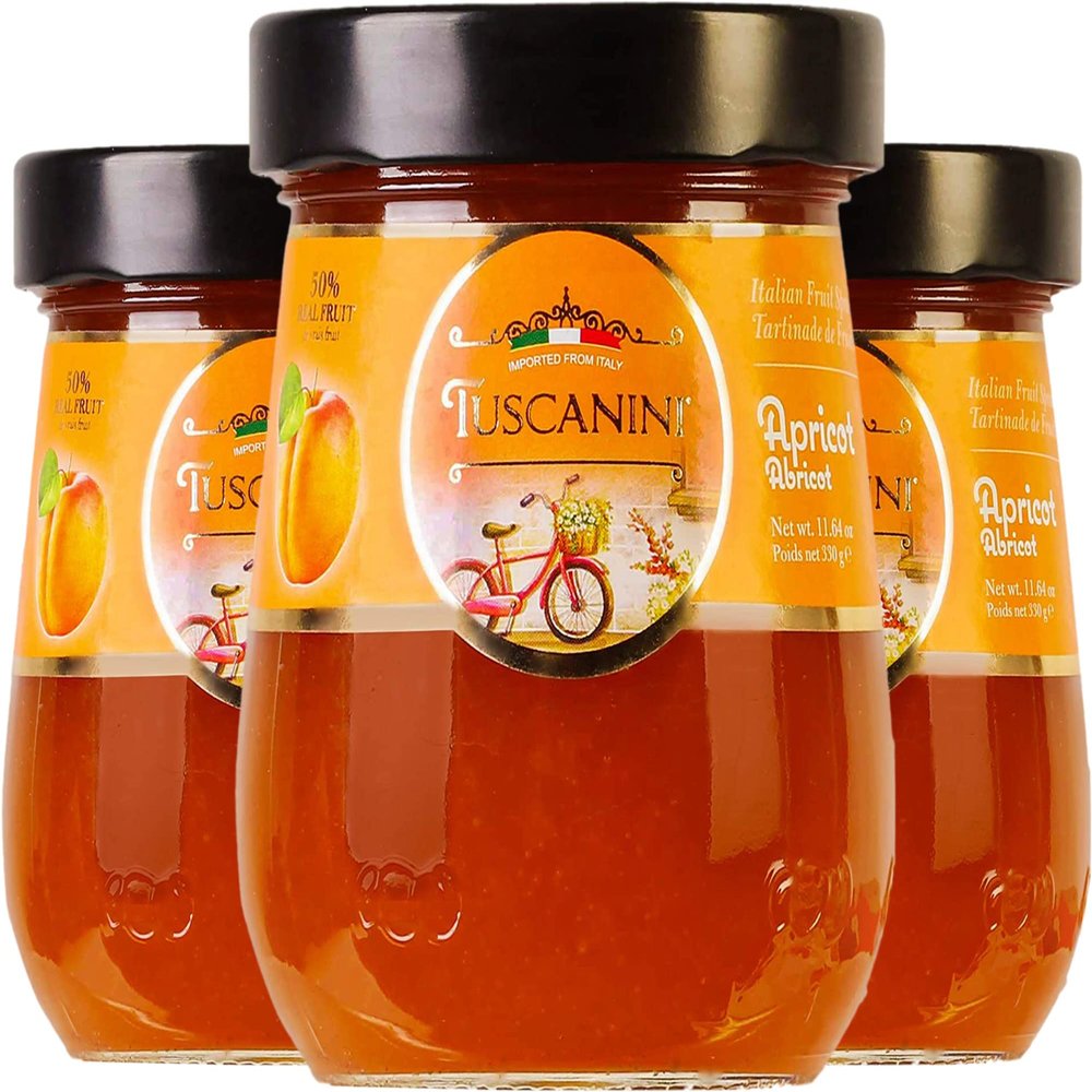 Tuscanini Premium Italian Apricot Preserves, 11.64 oz Jar (3 Pack) 50% Real Fruit | Spreadable Fruit Jam | No High Fructose Corn Syrup | No Preservatives | Non GMO | Gluten Free | Certified Kosher - Including Passover