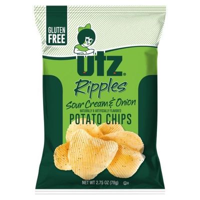 UTZ Ripples Sour Cream & Onion Flavored Potato Chips, Personal Size 2.75 Oz, Value Pack of 3