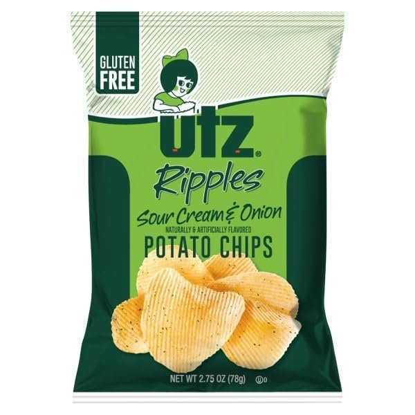 UTZ Ripples Sour Cream & Onion Flavored Potato Chips, Personal Size 2.75 Oz, Value Pack of 3