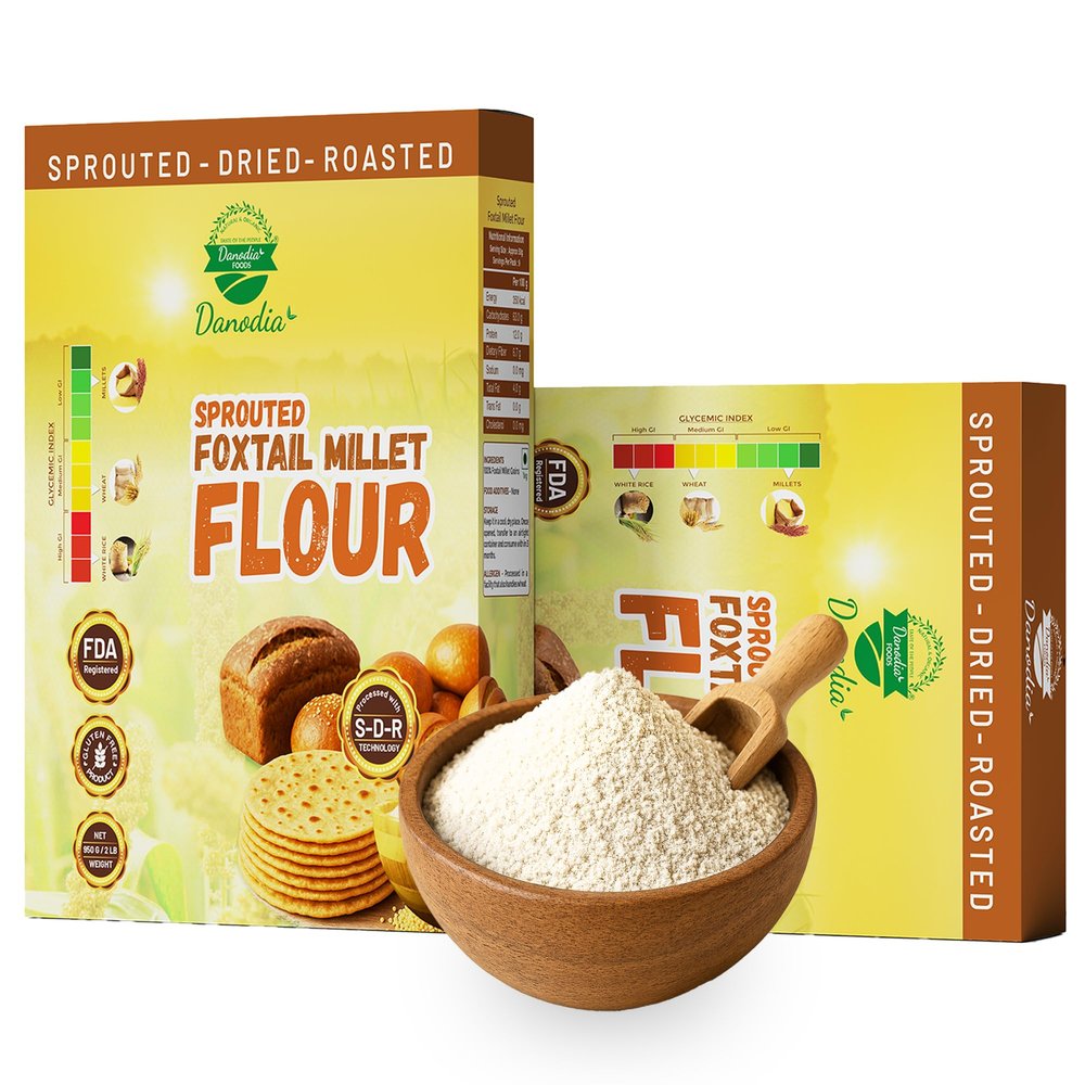 Danodia Foods Sprouted Foxtail Millet Flour (950g/2 lbs) | Sprouted, Dried & Roasted Whole Grain Flour | Naturally Gluten-Free | Perfect for Chapati, Flatbreads, Pancakes & Baking