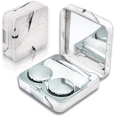 Vastsoon Contact Lens Case, Portable Cute Eye Contacts Colored Lenses Applicator Remover Tool Kit with Mirror Solution Bottle for Travel Daily Outdoor (Square, Silver)
