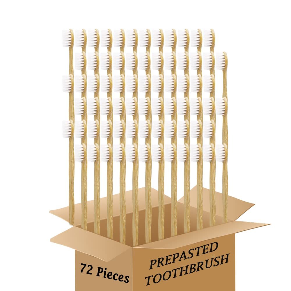 N-amboo Bamboo Toothbrush Prepasted Disposable Toothbrsuh Soft Bristles Prepasted Toothbrush,Disposable Toothbrsuh (72 White)