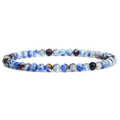 4mm Agates Beads Bracelets for Women Men Colorful Striped Agates Green Blue Fire Agates Mini Elastic Bracelet Yoga Jewelry,Blue Fire Agate,19cm