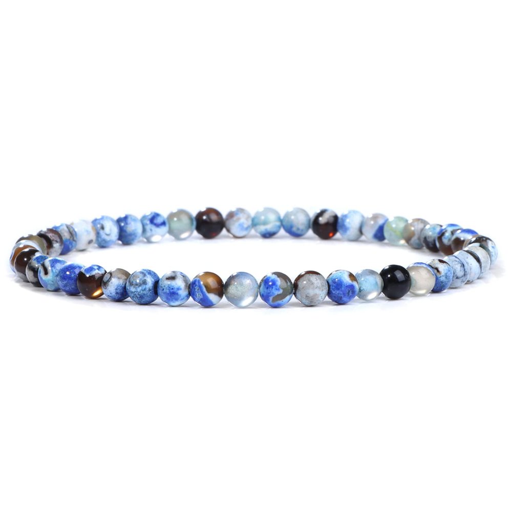 4mm Agates Beads Bracelets for Women Men Colorful Striped Agates Green Blue Fire Agates Mini Elastic Bracelet Yoga Jewelry,Blue Fire Agate,19cm