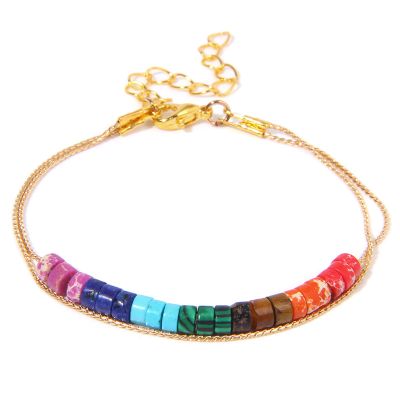 Chain Bracelet Natural Stone Spacer Beads Bracelets for Women Men Adjustable Rope Cuff Chain Jewelry,7 Chakra
