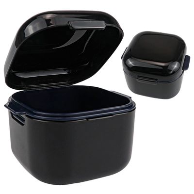 Denture Soak Container, Portable Denture Bath Box Cup, No-Leak Denture case,Retainer Cleaning Box Complete Clean Care for Dentures, Clear Braces, Mouth Guard, Night Guard & Retainers(Black)