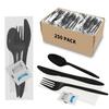 250Pack Plastic Cutlery Packets, Knife Fork Spoon Napkin Salt Pepper Sets, Individually Wrapped Black Plastic Cutlery Packets for Delivery, Cafeterias, Restaurants view 1