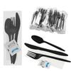 100Pack Plastic Cutlery Packets, Knife Fork Spoon Napkin Salt Pepper Sets, Individually Wrapped Black Plastic Cutlery Packets for Delivery, Cafeterias, Restaurants view 1