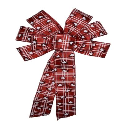1 Pcs Large 10" Hand Made Wired Red Hearts on Red Ribbon Bow Valentine Day Love Anniversary