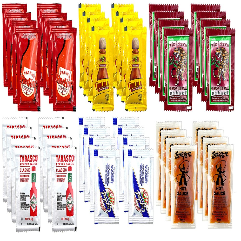 crait Hot Sauce Variety Pack of Packets Hot Sauce Packet Sampler Includes Sriracha Sauce, Hot Sauce for Travel, On-The-Go, Cookouts, Hot Sauce for Purse (48 Pack)