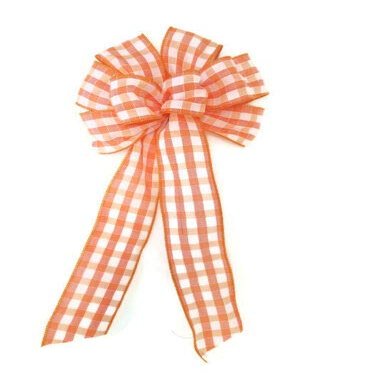1 Pcs Large 10" Hand Made Orange & White Plaid Bow Country Autumn Fall Gingham Wreath