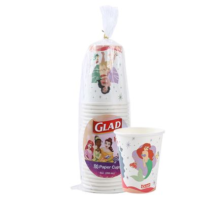 Glad for Kids Disney Princess Disposable Paper Cups for Bathroom Use and Parties, Heavy Duty Soak Proof Paper Cups for Kids, Colorful Princess Designs, 9 Ounce, 24 Count