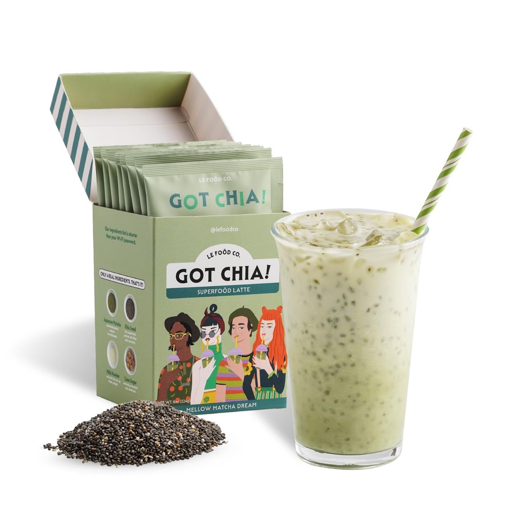 Le Food Got Chia! Superfood Latte  Mellow Matcha Dream | Clean Label Matcha Latte Mix with Chia Seeds | Ceremonial Grade Matcha | Superfood-Powered & Smooth | Boba Alternative