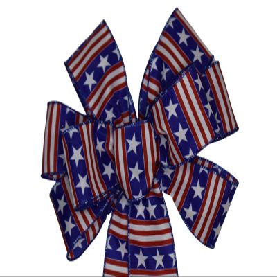 1 Pcs Large 10" Hand Made Wired Red Blue White Bow Flag Patriotic American Stars Stripes