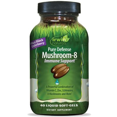 Irwin Naturals Pure Defense Mushroom-8 Immune Support 60 Liquid Soft-Gels Full-Spectrum Mushroom Formula