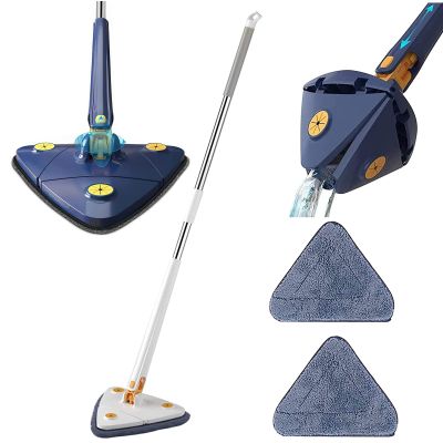 360 Rotatable Adjustable Cleaning Mop - Extendable Triangle Wall Cleaning Mop, Imitation Hand Twist Quick Dry Mop, Long Handle Microfiber Spin Mop Head Replacement for Ceiling, Wall (White w/ 2 Mops)
