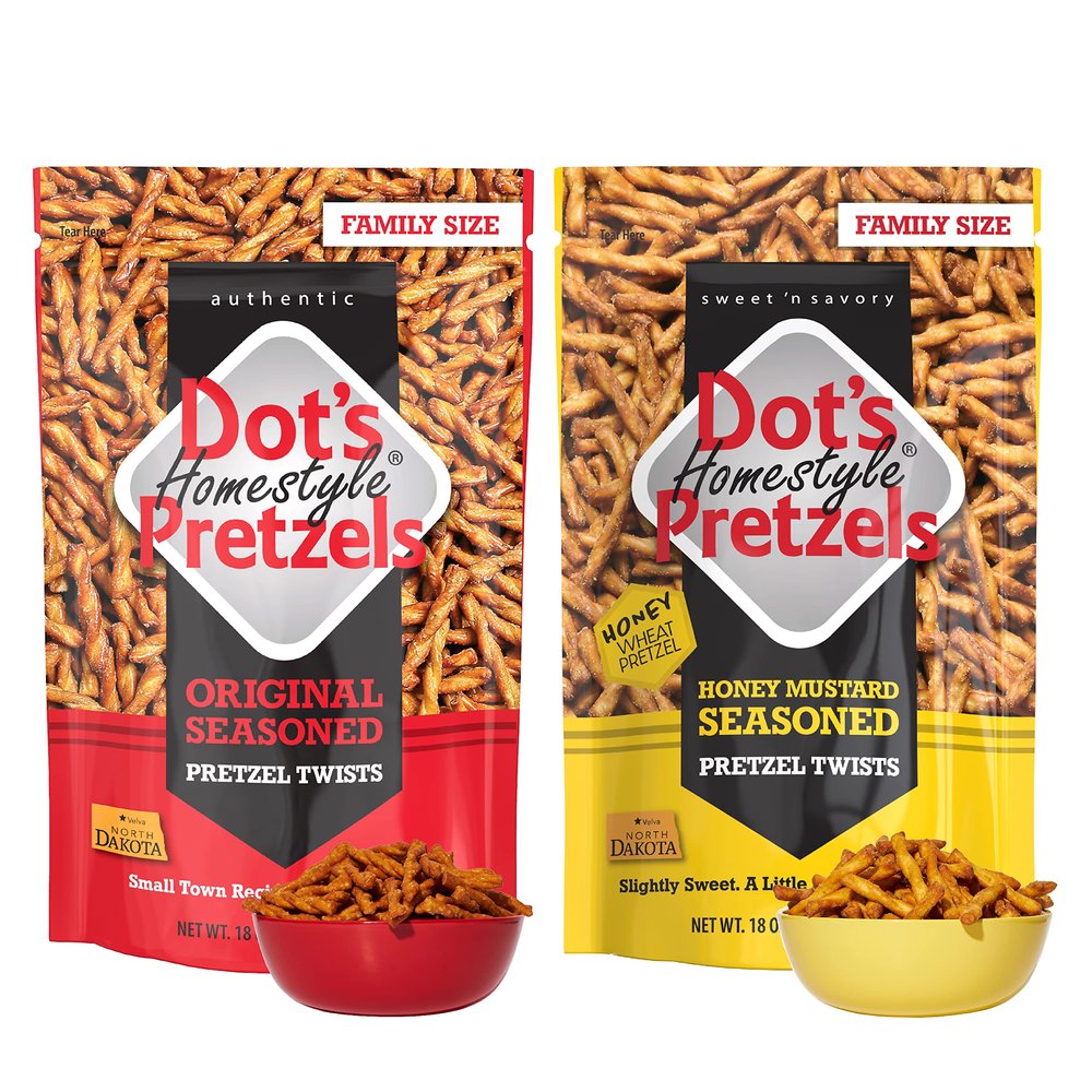 Dot's Homestyle Pretzels 18 Ounce Family Size Original Seasoned and Honey Mustard Pretzel Twists (2 Pack) 36.0 Ounce
