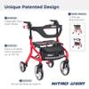 Drive Medical Nitro Sprint Foldable Rollator Walker with Seat, Petite Height Lightweight Rollator with Large Wheels, Folding Rollator, Short Rolling Walker for Seniors and Adults, Red view 2