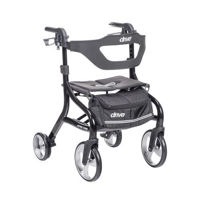Drive Medical Nitro Sprint Foldable Rollator Walker with Seat - Lightweight Support - Large Wheels - Compact Folding Design - Adjustable Comfort - Standard Size - Black