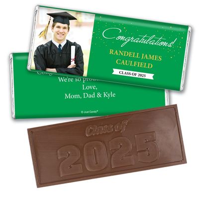12ct Personalized Graduation Party Favors Engraved Chocolate Bars with Photo - Congrats (12 Count) - Green