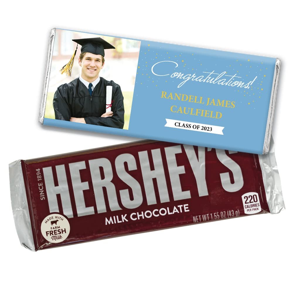 12ct Personalized Graduation Party Favors Wrapped Candy Bars with Photo - Congrats (12 Count) - Baby Blue
