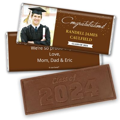 12ct Personalized Graduation Party Favors Engraved Chocolate Bars with Photo - Congrats (12 Count) - Brown