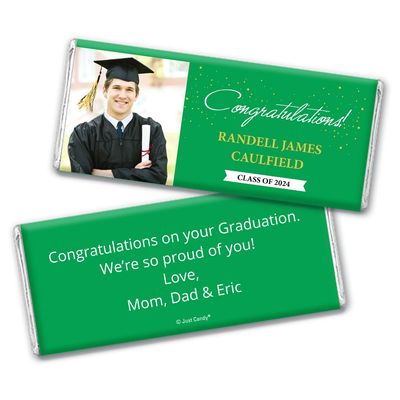 12ct Personalized Graduation Party Favors Wrapped Candy Bars with Photo - Congrats (12 Count) - Green