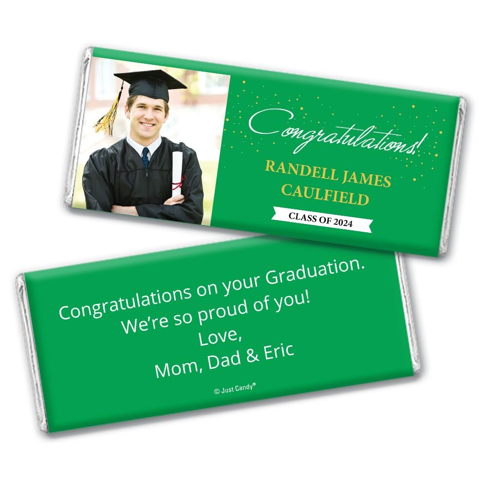 12ct Personalized Graduation Party Favors Wrapped Candy Bars with Photo - Congrats (12 Count) - Green