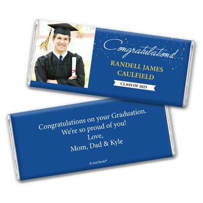 36ct Personalized Graduation Party Favors Wrapped Chocolate Bars with Photo - Congrats (36 Count) - Blue