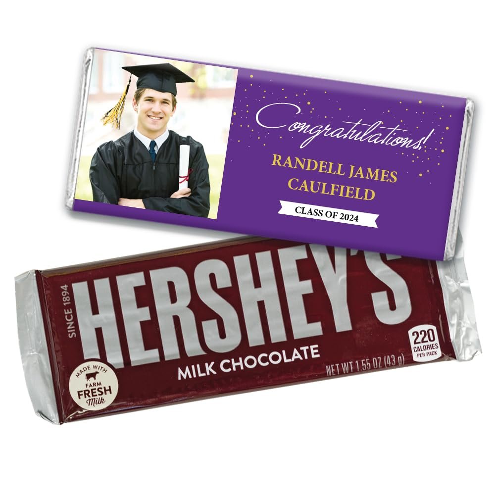 12ct Personalized Graduation Party Favors Wrapped Candy Bars with Photo - Congrats (12 Count) - Purple