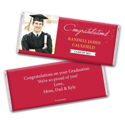 36ct Personalized Graduation Party Favors Wrapped Chocolate Bars with Photo - Congrats (36 Count) - Red