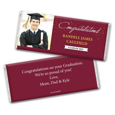 36ct Personalized Graduation Party Favors Wrapped Chocolate Bars with Photo - Congrats (36 Count) - Maroon
