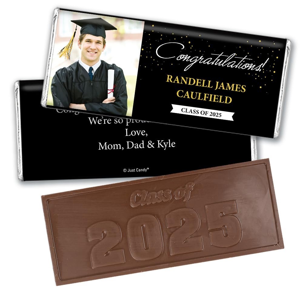 12ct Personalized Graduation Party Favors Engraved Chocolate Bars with Photo - Congrats (12 Count) - Black Class of 2025