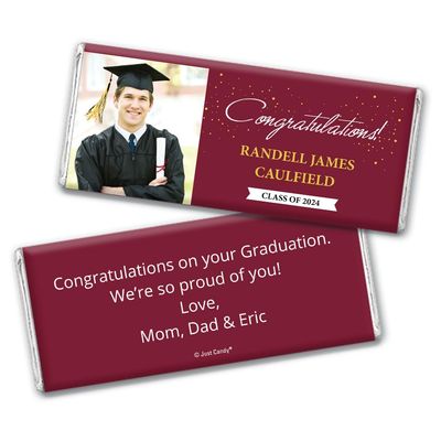 12ct Personalized Graduation Party Favors Wrapped Candy Bars with Photo - Congrats (12 Count) - Maroon