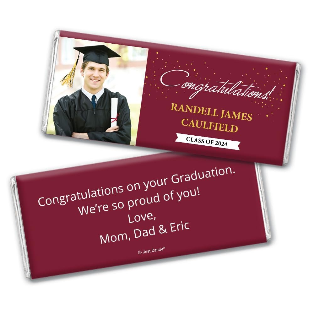 12ct Personalized Graduation Party Favors Wrapped Candy Bars with Photo - Congrats (12 Count) - Maroon