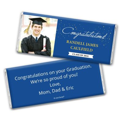 12ct Personalized Graduation Party Favors Wrapped Candy Bars with Photo - Congrats (12 Count) - Blue Class of 2024