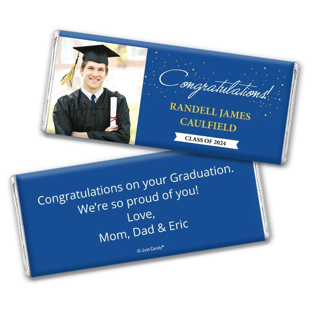 12ct Personalized Graduation Party Favors Wrapped Candy Bars with Photo - Congrats (12 Count) - Blue Class of 2024