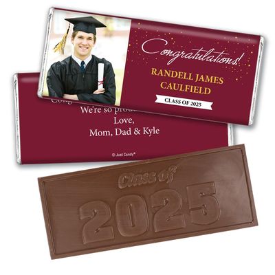 12ct Personalized Graduation Party Favors Engraved Chocolate Bars with Photo - Congrats (12 Count) - Maroon
