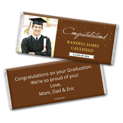 12ct Personalized Graduation Party Favors Wrapped Candy Bars with Photo - Congrats (12 Count) - Brown