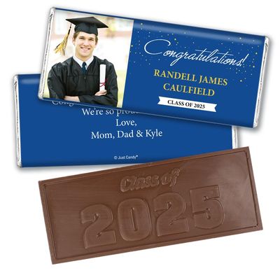 12ct Personalized Graduation Party Favors Engraved Chocolate Bars with Photo - Congrats (12 Count) - Blue Class of 2025