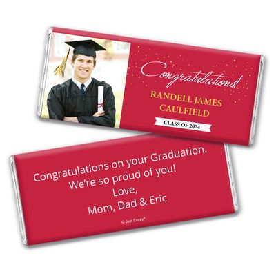 12ct Personalized Graduation Party Favors Wrapped Candy Bars with Photo - Congrats (12 Count) with Photo - Congrats - Red