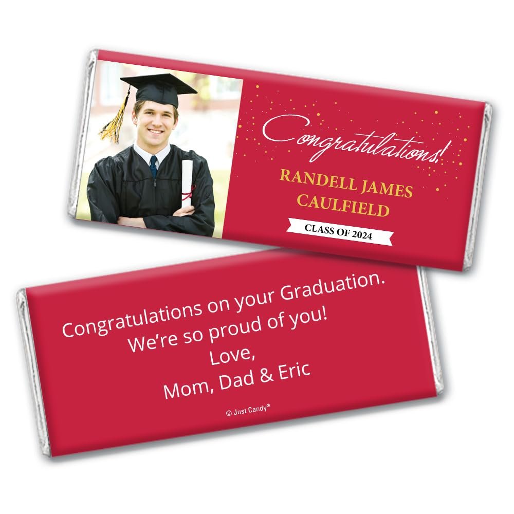 12ct Personalized Graduation Party Favors Wrapped Candy Bars with Photo - Congrats (12 Count) with Photo - Congrats - Red