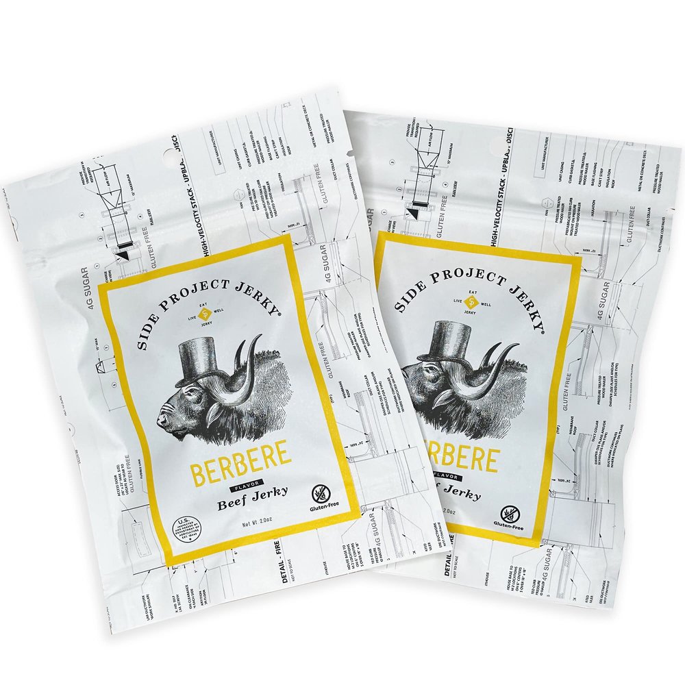 Side Project Beef Jerky - Berbere Flavor - Gluten-Free Ethiopian Inspired Jerky - Sweet Heat & Citrus - High Protein Snack - Chef Crafted & Born in Philly - Small Batch - 2 oz Pouches (Pack of 2)